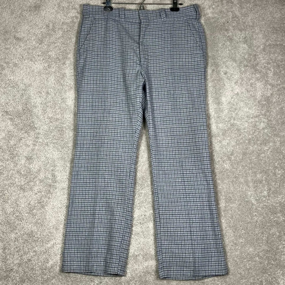 Vintage Sears Perma Prest Dress Pants Mens 38 Blue Houndstooth Talon Zip